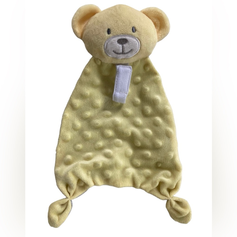 Swiggles Yellow Bear Plush Lovey Satin Minky Pacifier Holder Rattle Knotted 10"